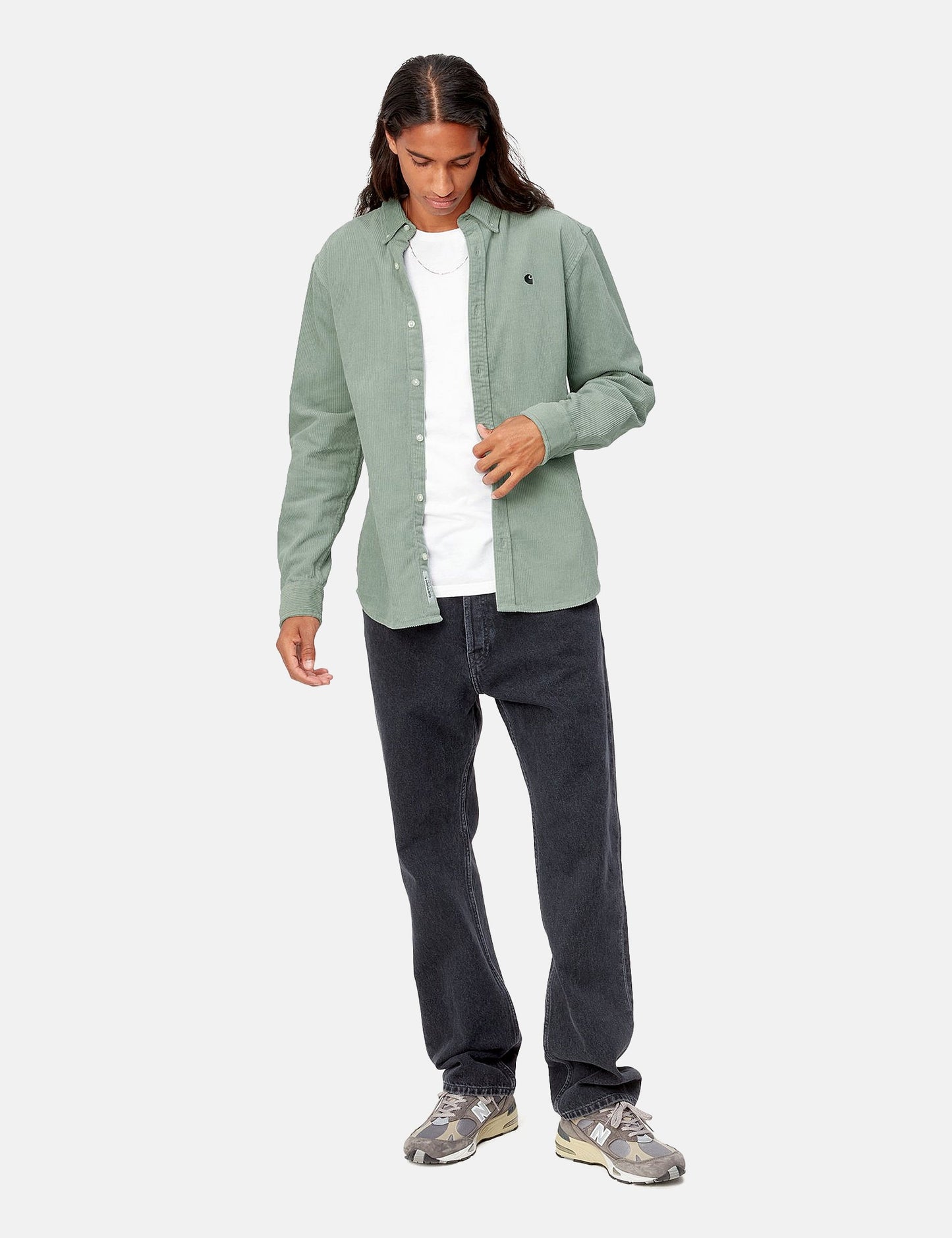 Madison Cord Shirt - Misty Sage Green/Black