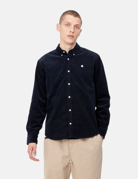 Madison Shirt (Fine Cord) - Dark Navy Blue/White